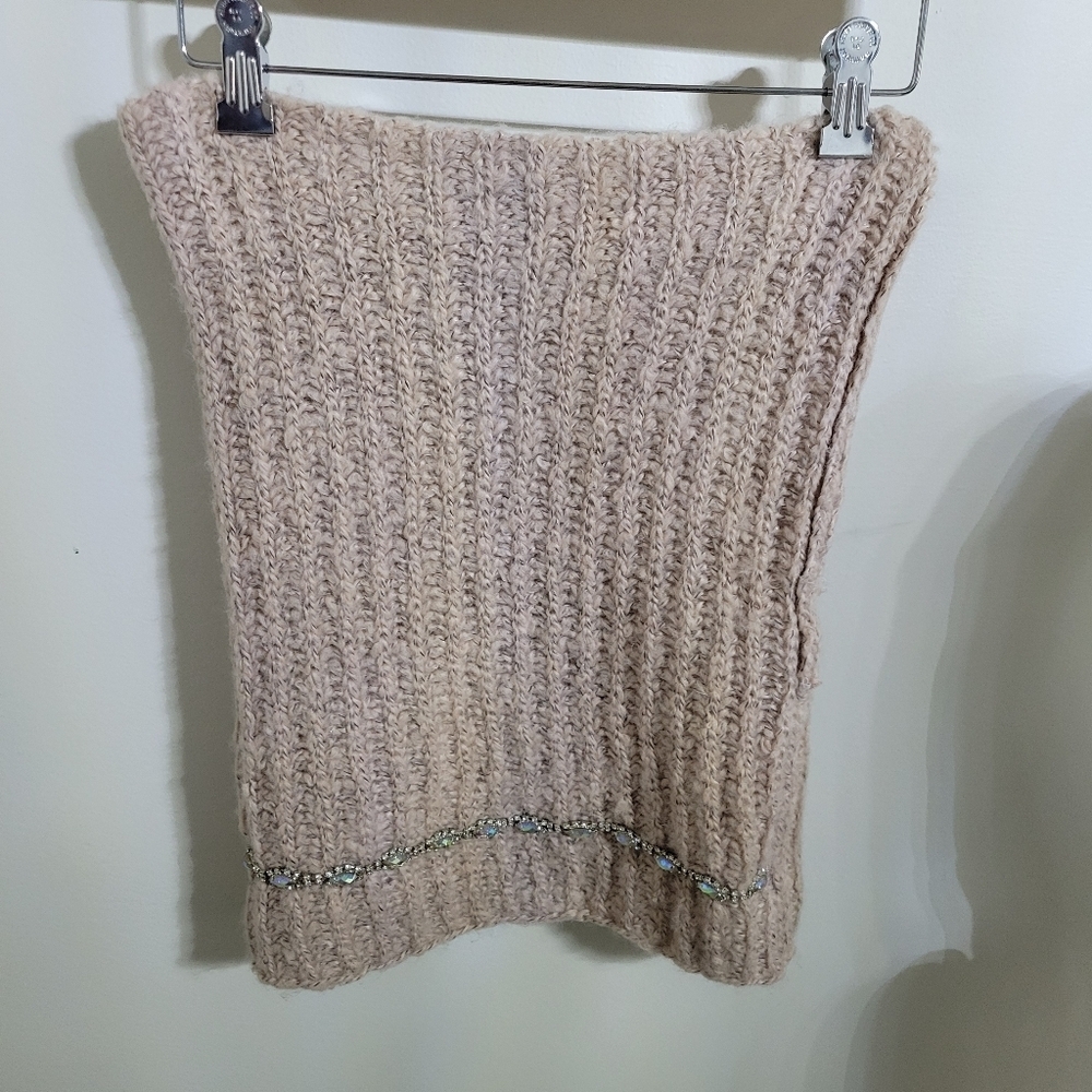 Betsy Johnson Beige Knit Scarf  Neck Warmer with Beaded Detail